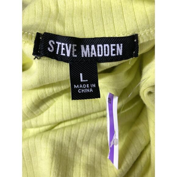 Steve Madden Dress Long Sleeve Tie Waist Ribbed Sweater Sunny Lime Yellow NWT L - Picture 4 of 7